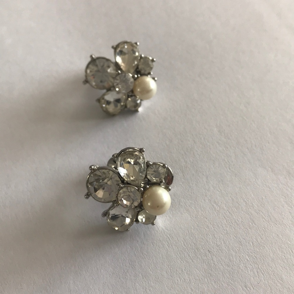 Faux pearl and rhinestone clip earrings